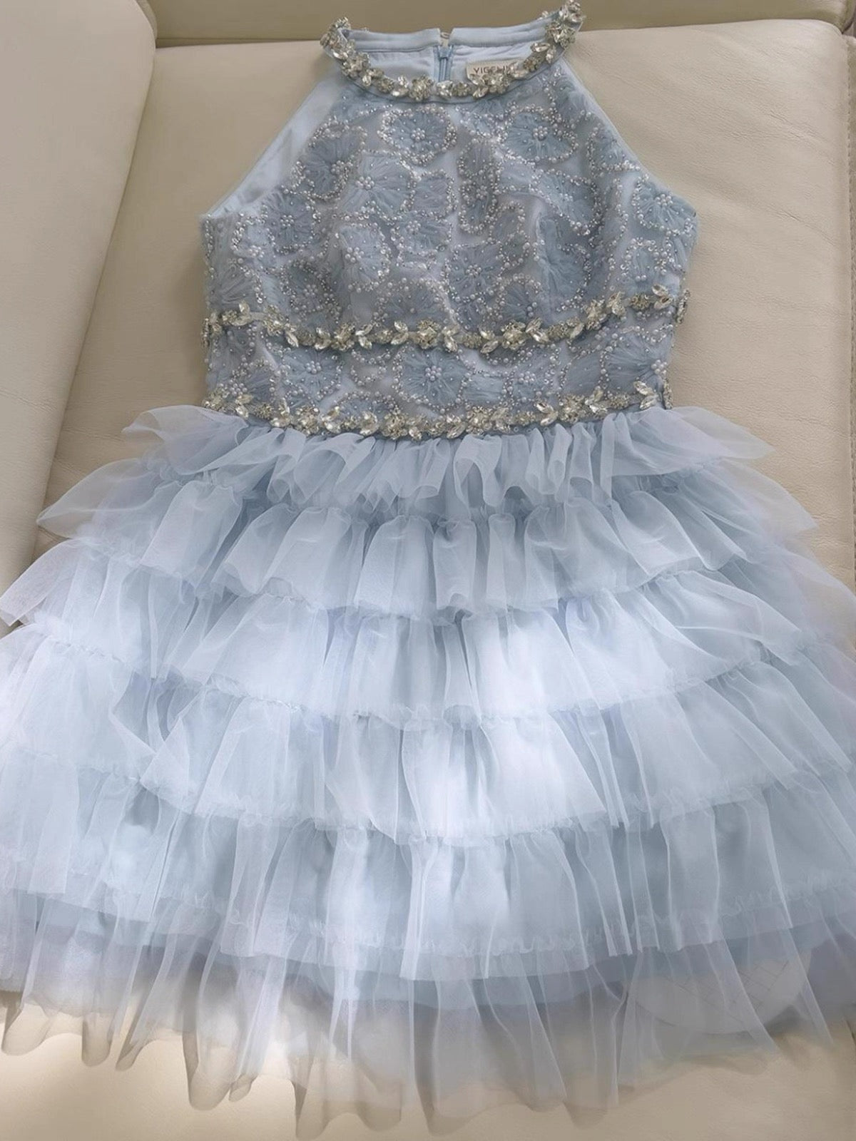 Modest A Line Jewel Neck Light Sky Blue Tulle Formal 8th Grade Homecoming Dress Middle School Short 18th Birthday Outfits Graduation Dress Hoco Dresses DH2130