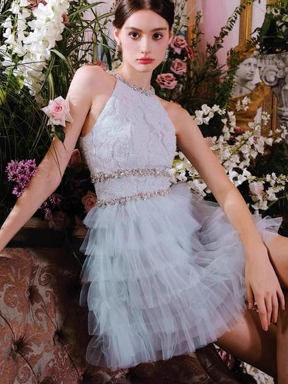 Modest A Line Jewel Neck Light Sky Blue Tulle Formal 8th Grade Homecoming Dress Middle School Short 18th Birthday Outfits Graduation Dress Hoco Dresses DH2130