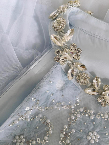 Modest A Line Jewel Neck Light Sky Blue Tulle Formal 8th Grade Homecoming Dress Middle School Short 18th Birthday Outfits Graduation Dress Hoco Dresses DH2130