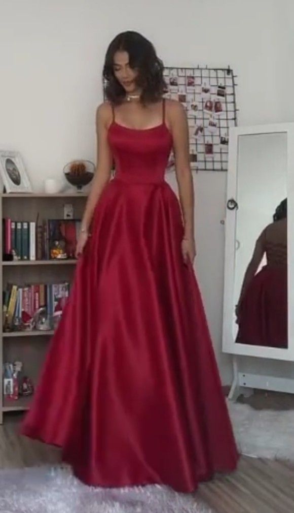 Elegant A Line Spaghetti Straps Burgundy Satin Sleeveless Long Evening Party Gowns Evening Dress Special Formal Dresses Prom Dress DH216