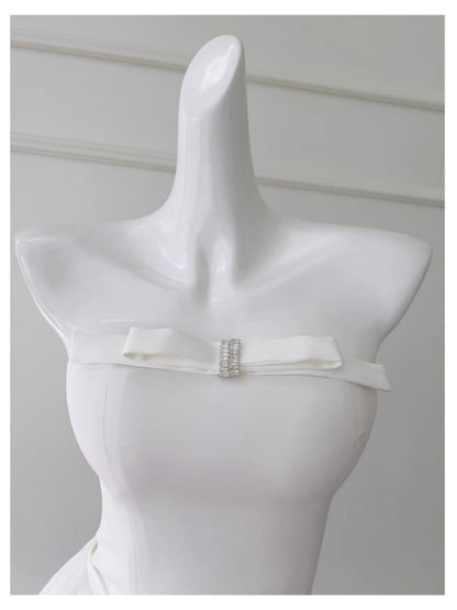 Aesthetic A line Strapless White Formal Tight Homecoming Dress Middle School Short 18th Birthday Outfits Graduation Dress Hoco Dresses DH2177