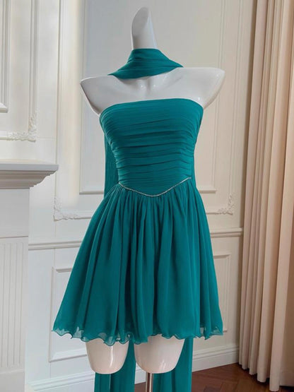 Aesthetic A line Strapless Chiffon Formal Mini Homecoming Dress Middle School Short 19th Birthday Outfits Graduation Dress Hoco Dresses DH2181