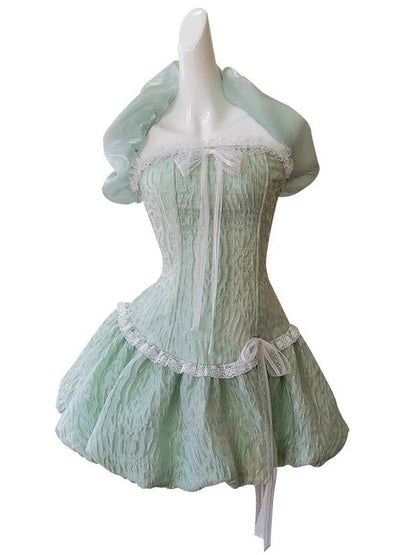Pretty Ball Gown Strapless Mint Green Satin Formal Homecoming Dress Middle School Short 21st Birthday Outfits Graduation Dress Mini Cocktail Dresses DH2184