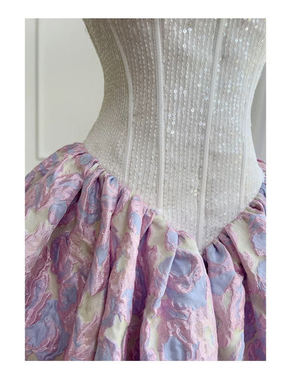 Pretty Ball Gown Square Neck Lilac Floral Printed Pattern Satin Formal Homecoming Dress Middle School Short 21st Birthday Outfits Graduation Dress Mini Cocktail Dresses DH2185