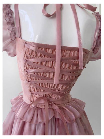 Cute Ball Gown Square Neck Pink Corset Back Mini Short Formal Cocktail Dress Homecoming Dresses Summer Middle School Hoco Dress Homecoming Outfits 19th Birthday Outfit DH2191