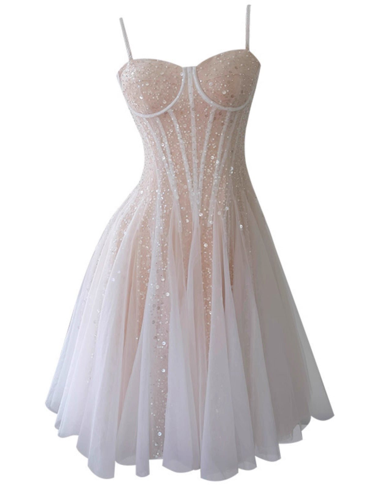 Aesthetic A line Spaghetti Straps Champagne Tulle Formal Mini Homecoming Dress Short 17th Birthday Outfits Graduation Dress Hoco Dresses DH2193