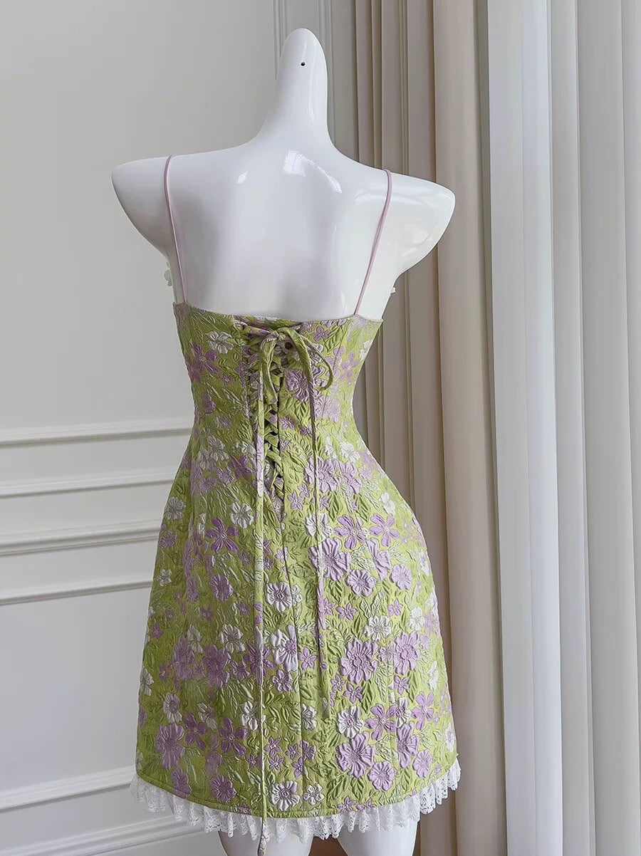 Aesthetic A line Spaghetti Straps Floral Printed Pattern Formal Mini Homecoming Dress Short 17th Birthday Outfits Graduation Dress Hoco Dress DH2194