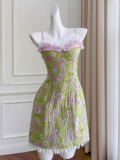 Aesthetic A line Spaghetti Straps Floral Printed Pattern Formal Mini Homecoming Dress Short 17th Birthday Outfits Graduation Dress Hoco Dress DH2194