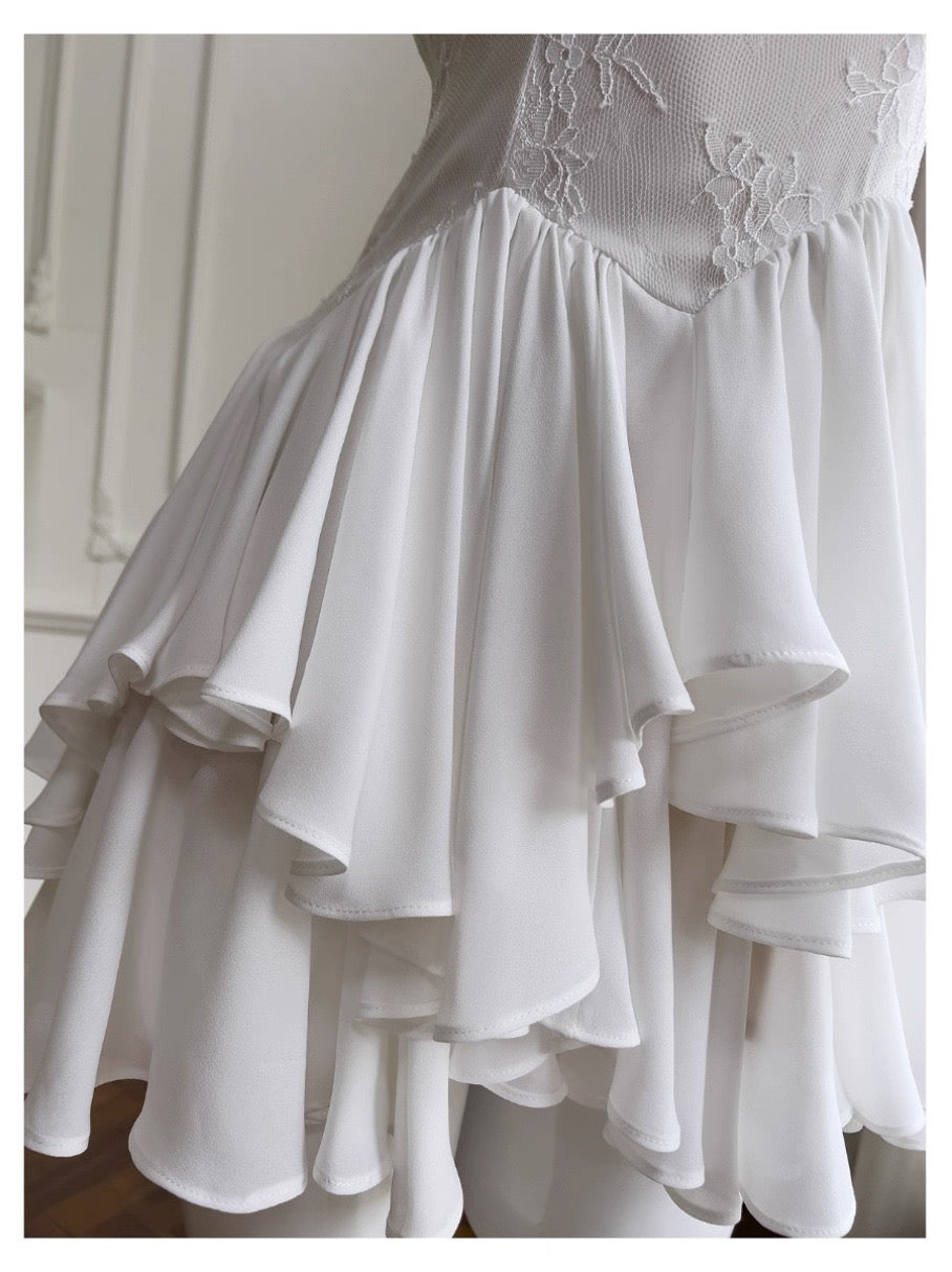 Modest A Line Spaghetti Straps White Chiffon Short Formal Homecoming Dress Middle School Short 20th Birthday Outfits Graduation Dress Cocktail Dresses DH2198