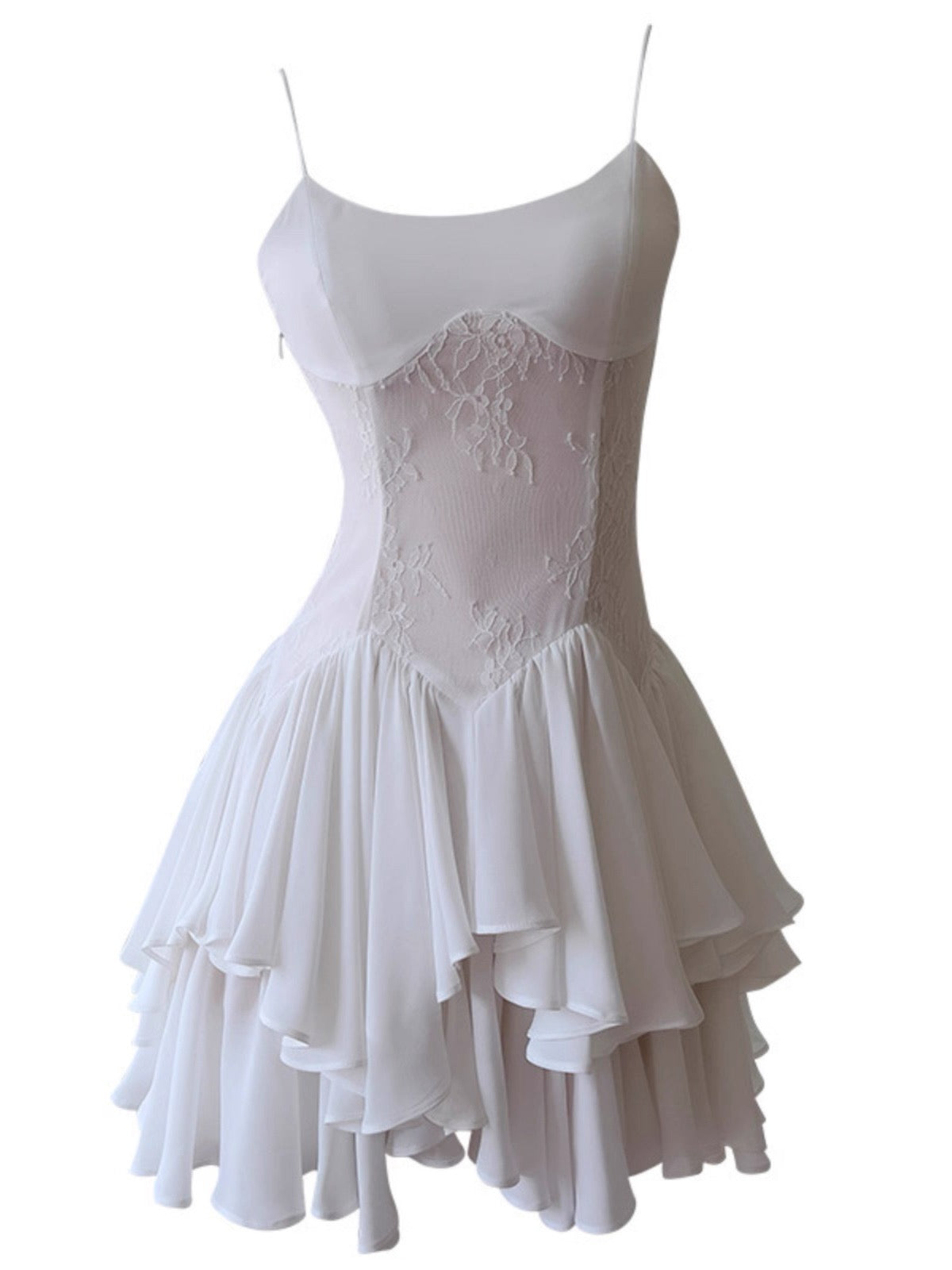 Modest A Line Spaghetti Straps White Chiffon Short Formal Homecoming Dress Middle School Short 20th Birthday Outfits Graduation Dress Cocktail Dresses DH2198