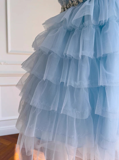 Modest A Line Jewel Neck Light Sky Blue Tulle Formal 8th Grade Homecoming Dress High School Short 18th Birthday Outfits Graduation Dress Hoco Dresses DH2199