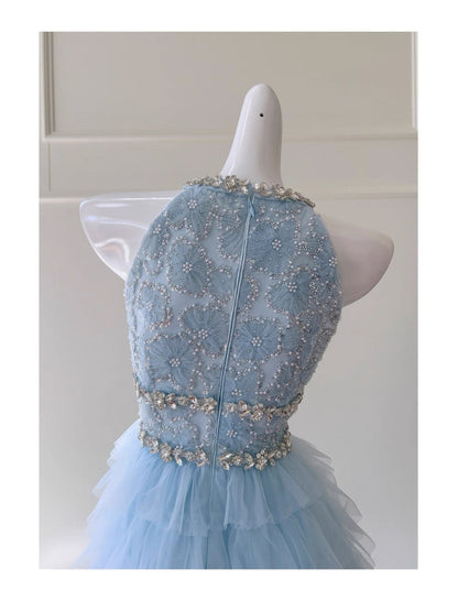 Modest A Line Jewel Neck Light Sky Blue Tulle Formal 8th Grade Homecoming Dress High School Short 18th Birthday Outfits Graduation Dress Hoco Dresses DH2199