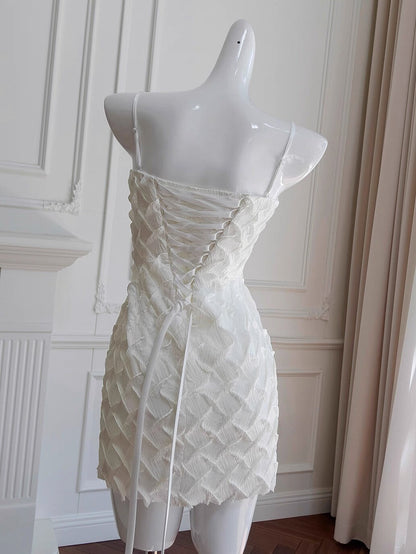 Cute Sheath Spaghetti Straps White Short Formal Homecoming Dress Middle School Short 20th Birthday Outfits Graduation Dress Cocktail Dresses DH2206