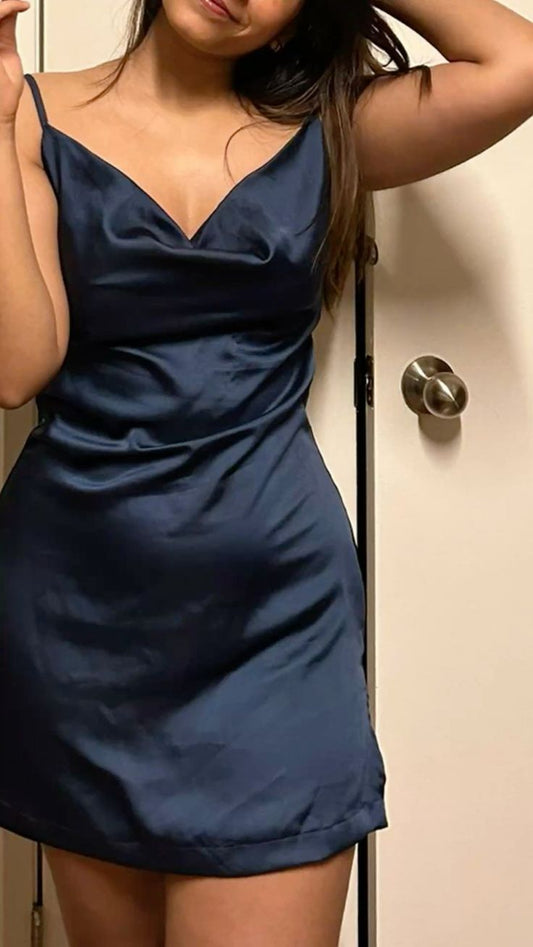 Pretty A line Spaghetti Straps Navy Blue Formal Homecoming Dresses Middle School Short 21st Birthday Outfits Graduation Dress Mini Cocktail Dresses DH2258