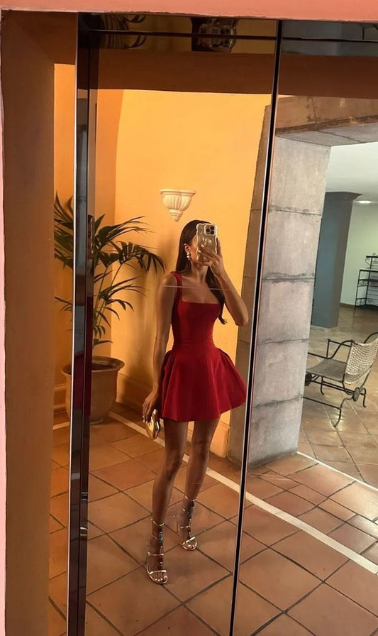 Pretty A line Square Burgundy Formal Homecoming Dresses Short 21st Birthday Outfits Graduation Dress Mini Cocktail Dresses DH2275