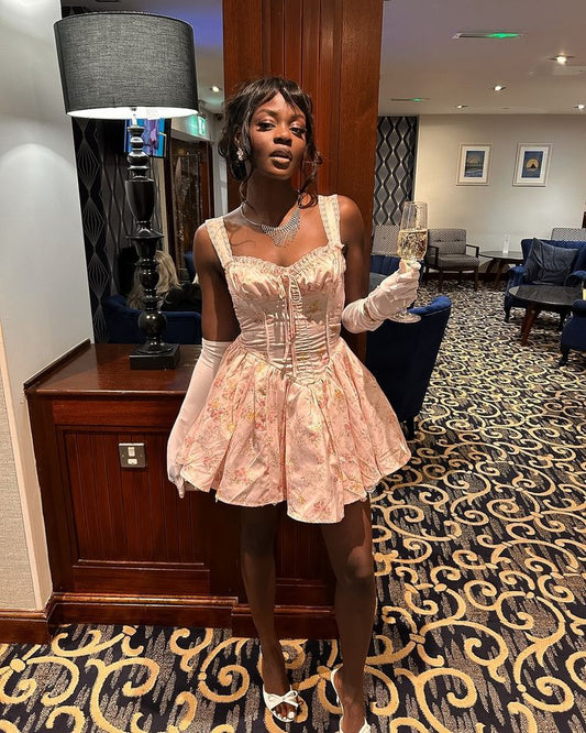 Pretty A line Sweetheart Floral Pink Formal Homecoming Dresses Short 21st Birthday Outfits Graduation Dress Mini Cocktail Dresses DH2286