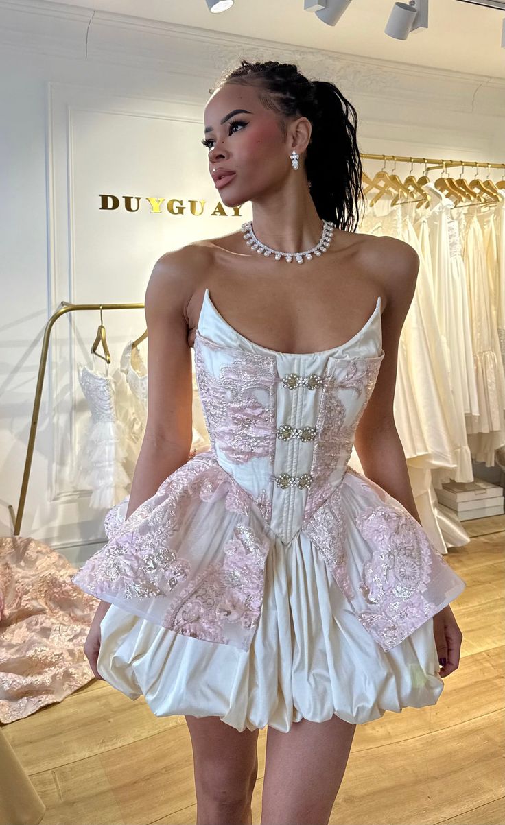 Pretty Ball Gown Strapless Floral Pink Formal Homecoming Dresses Short 21st Birthday Outfits Graduation Dress Mini Cocktail Dresses DH2287