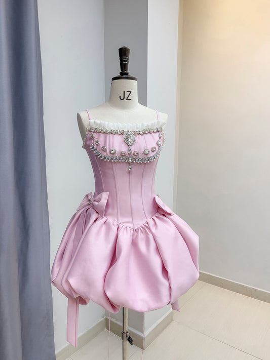 Modest Ball Gown Spaghetti Straps Satin Short Formal Homecoming Dress Middle School Short 18th Birthday Outfits Graduation Dress Cocktail Dresses DH2289