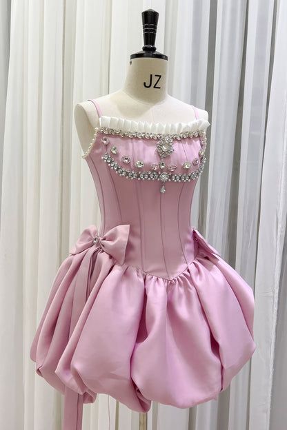 Modest Ball Gown Spaghetti Straps Satin Short Formal Homecoming Dress Middle School Short 18th Birthday Outfits Graduation Dress Cocktail Dresses DH2289
