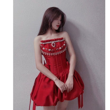 Modest Ball Gown Spaghetti Straps Satin Red Short Formal Homecoming Dress Middle School Short 18th Birthday Outfits Graduation Dress Cocktail Dresses DH2291