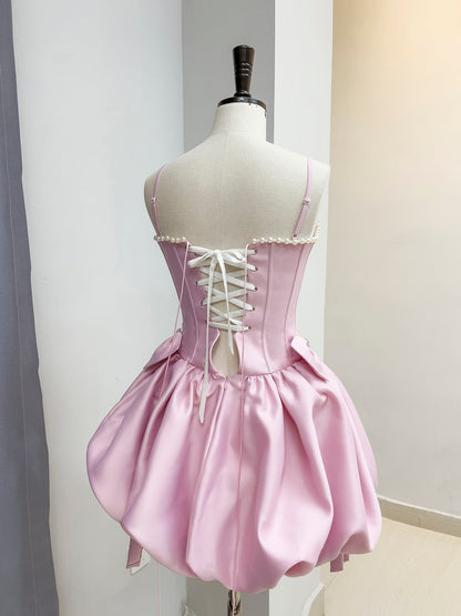 Modest Ball Gown Spaghetti Straps Satin Red Short Formal Homecoming Dress Middle School Short 20th Birthday Outfits Graduation Dress Cocktail Dresses DH2293