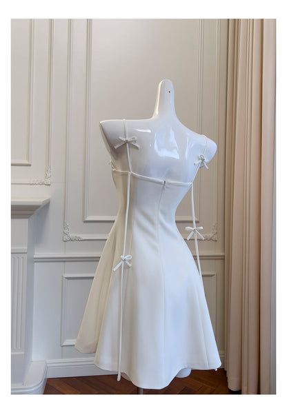 Pretty A Line Spaghetti Straps White Satin Short Formal Homecoming Dresses Middle School Short 21st Birthday Outfits Graduation Dress Mini Cocktail Dresses DH2296