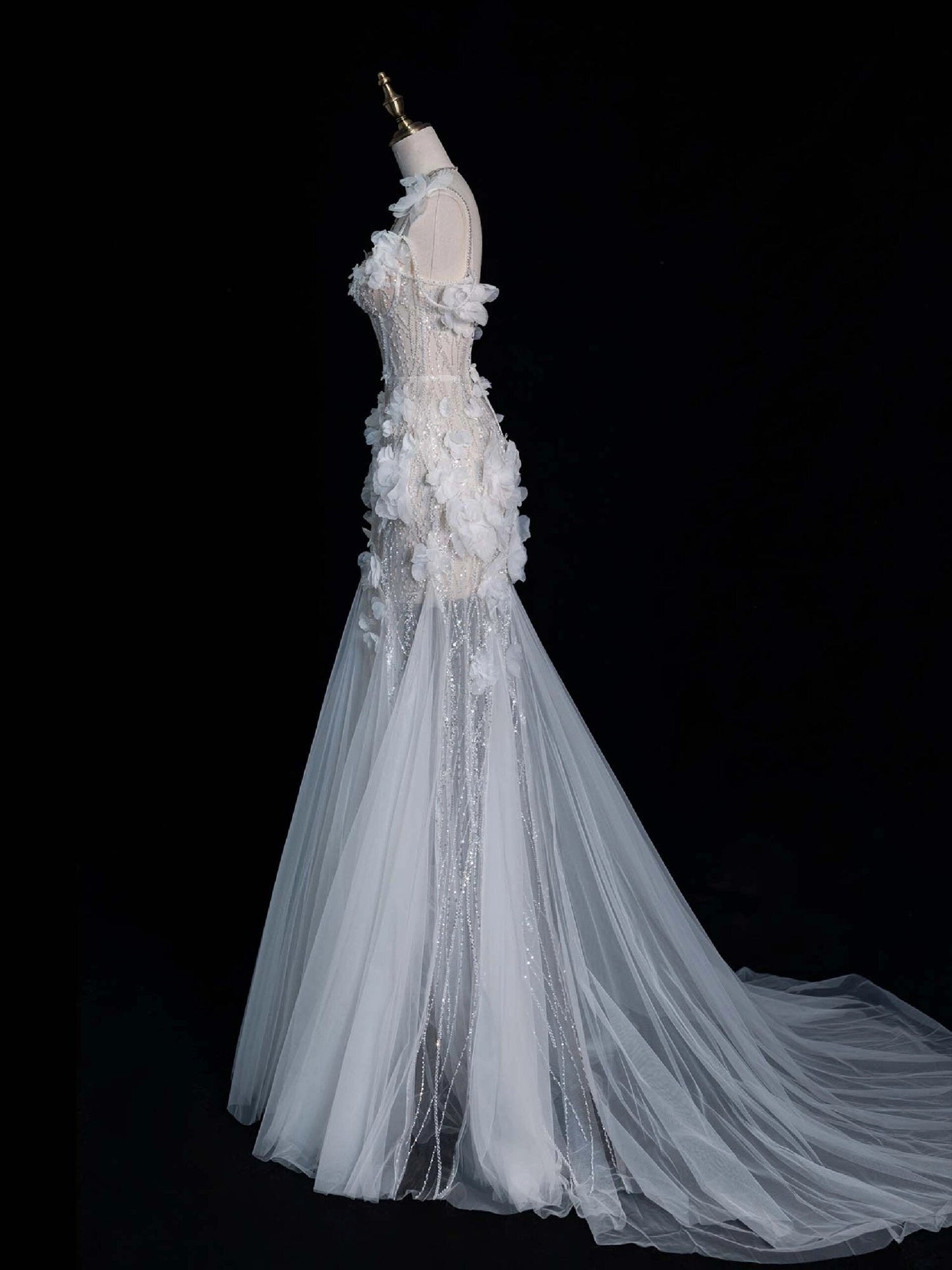 Unique Wedding Dress Mermaid Spaghetti Straps Lace White Sleeveless Long Wedding Dresses Bridal Gowns DH2297