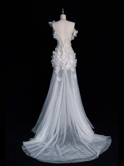 Unique Wedding Dress Mermaid Spaghetti Straps Lace White Sleeveless Long Wedding Dresses Bridal Gowns DH2297