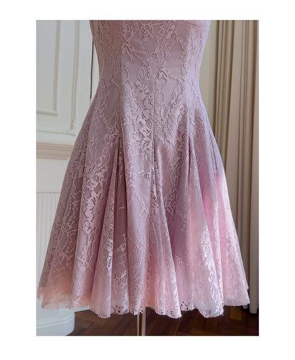 Pretty A Line Spaghetti Straps Pink Lace Short Formal Homecoming Dresses Middle School Short 21st Birthday Outfits Graduation Dress Mini Cocktail Dresses DH2302
