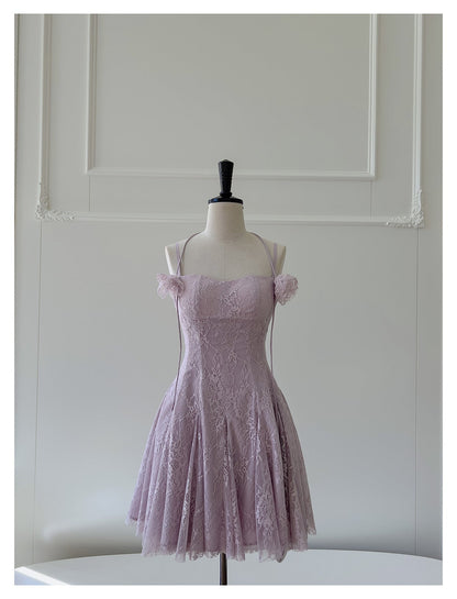 Pretty A Line Spaghetti Straps Pink Lace Short Formal Homecoming Dresses Middle School Short 21st Birthday Outfits Graduation Dress Mini Cocktail Dresses DH2303