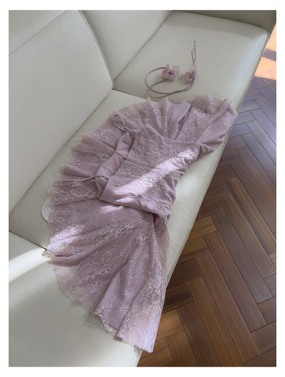 Pretty A Line Spaghetti Straps Pink Lace Short Formal Homecoming Dresses Middle School Short 21st Birthday Outfits Graduation Dress Mini Cocktail Dresses DH2302