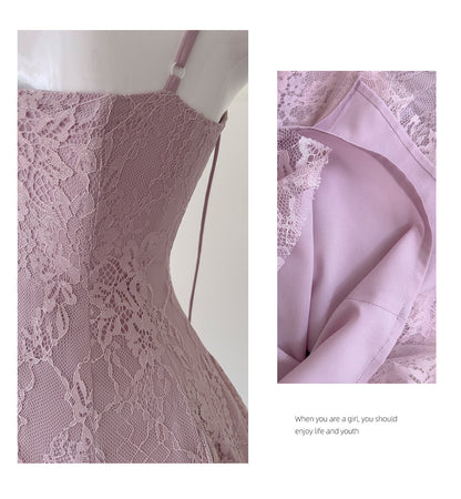 Pretty A Line Spaghetti Straps Pink Lace Short Formal Homecoming Dresses Middle School Short 21st Birthday Outfits Graduation Dress Mini Cocktail Dresses DH2302