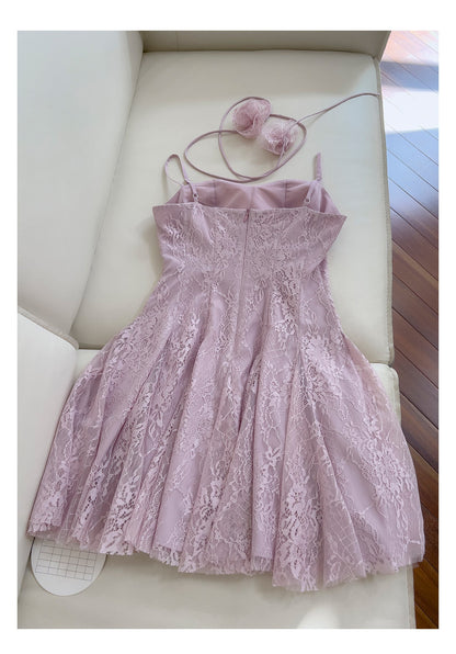 Pretty A Line Spaghetti Straps Pink Lace Short Formal Homecoming Dresses Middle School Short 21st Birthday Outfits Graduation Dress Mini Cocktail Dresses DH2302