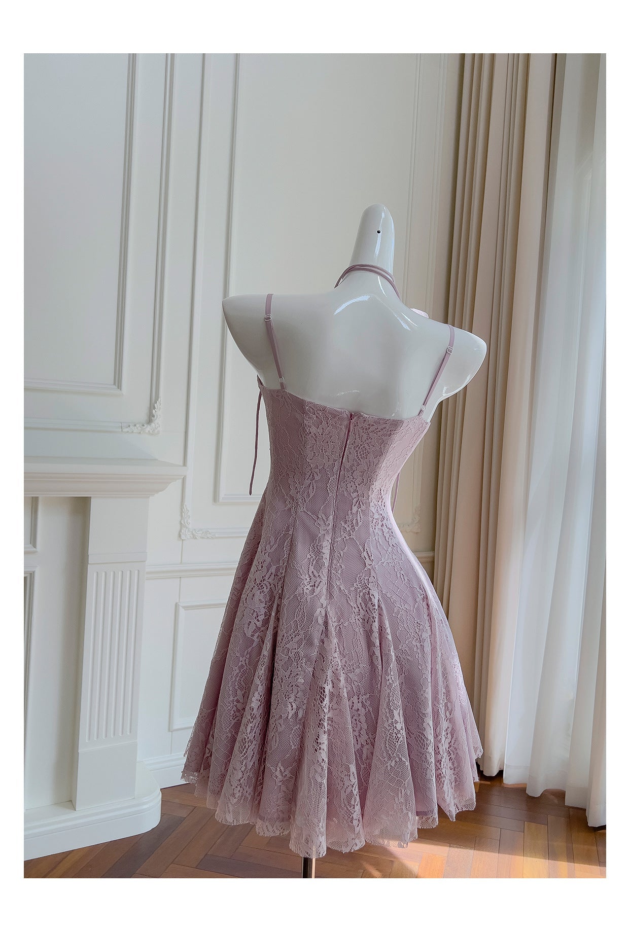 Pretty A Line Spaghetti Straps Pink Lace Short Formal Homecoming Dresses Middle School Short 21st Birthday Outfits Graduation Dress Mini Cocktail Dresses DH2302