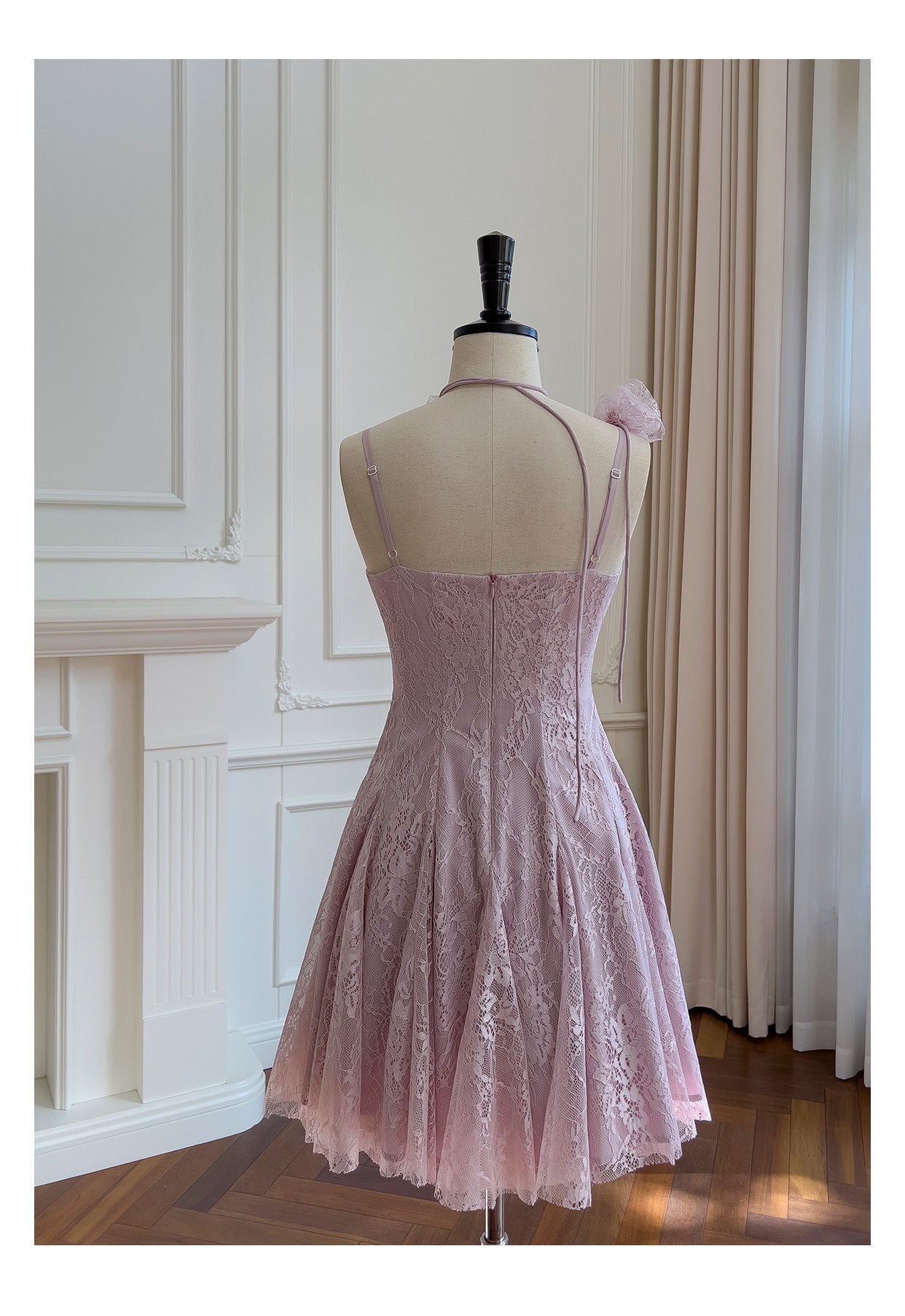 Pretty A Line Spaghetti Straps Pink Lace Short Formal Homecoming Dresses Middle School Short 21st Birthday Outfits Graduation Dress Mini Cocktail Dresses DH2303