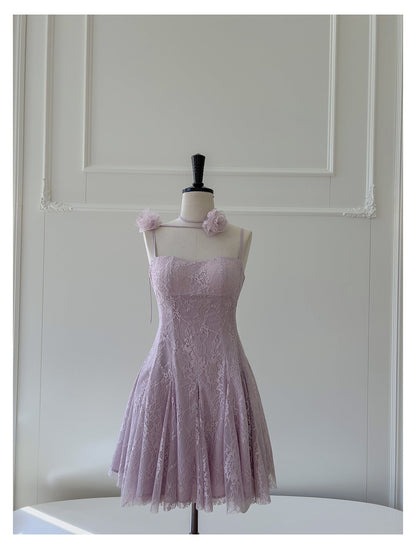 Pretty A Line Spaghetti Straps Pink Lace Short Formal Homecoming Dresses Middle School Short 21st Birthday Outfits Graduation Dress Mini Cocktail Dresses DH2303