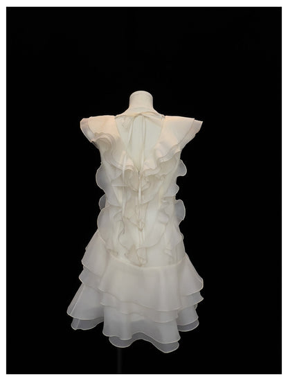 Pretty A line V Neck Ivory Chiffon Short Formal Homecoming Dresses Middle School Short 21st Birthday Outfits Graduation Dress Mini Cocktail Dresses DH2306