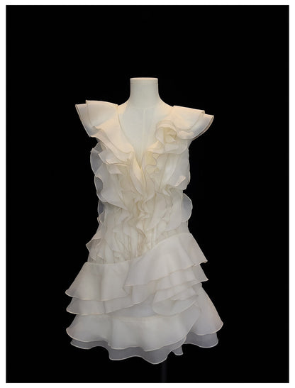 Pretty A line V Neck Ivory Chiffon Short Formal Homecoming Dresses Middle School Short 21st Birthday Outfits Graduation Dress Mini Cocktail Dresses DH2306