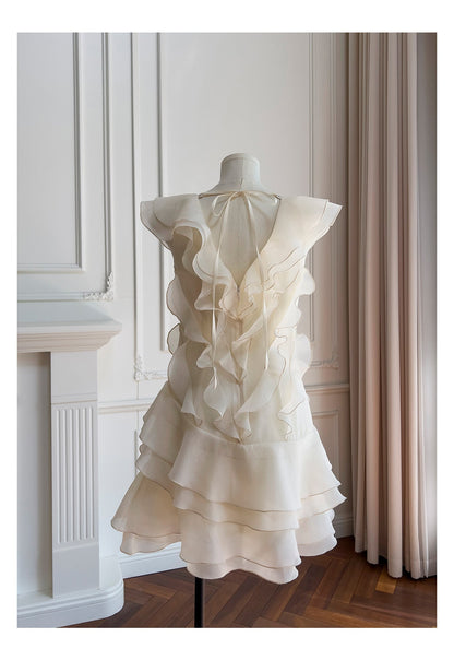 Pretty A line V Neck Ivory Chiffon Short Formal Homecoming Dresses Middle School Short 21st Birthday Outfits Graduation Dress Mini Cocktail Dresses DH2306