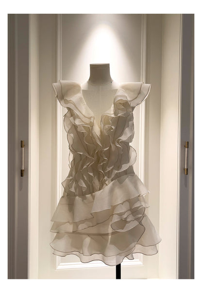 Pretty A line V Neck Ivory Chiffon Short Formal Homecoming Dresses Middle School Short 21st Birthday Outfits Graduation Dress Mini Cocktail Dresses DH2306