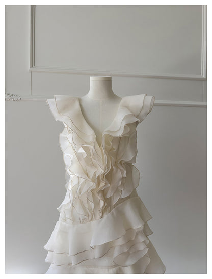 Pretty A line V Neck Ivory Chiffon Short Formal Homecoming Dresses Middle School Short 21st Birthday Outfits Graduation Dress Mini Cocktail Dresses DH2306