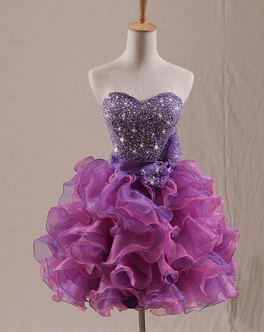 Pretty Ball Gown Sweetheart Grape Formal Homecoming Dresses Short 21st Birthday Outfits Graduation Dress Mini Cocktail Dresses DH2383