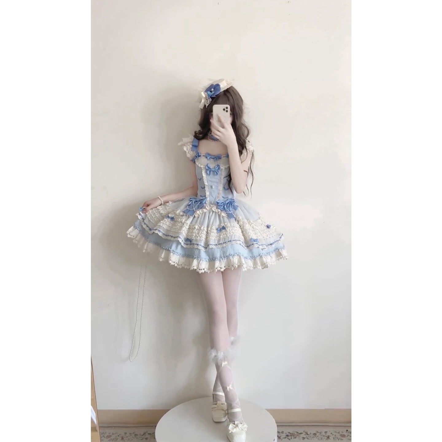Vintage Ball Gown Square Neck Blue Lace Summer 16th Birthday Dress Lolita Dress Mini 18th Birthday Outfits Short Lolita Outfit DH2408