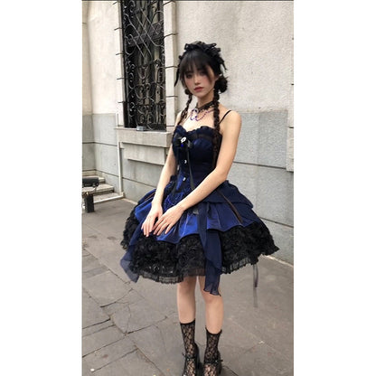 Vintage Ball Gown Spaghetti Straps Royal Blue Lace Summer 16th Birthday Dress Lolita Dress Mini 18th Birthday Outfits Short Lolita Outfit DH2412