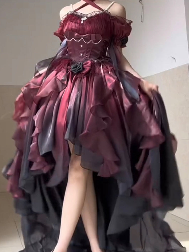 Vintage Ball Gown Off The Shoulder Half Sleeves 21st Birthday Dress Lolita Dress Burgundy Birthday Outfits DH2419