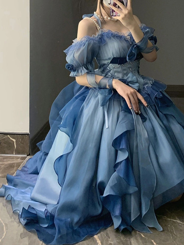 Vintage Ball Gown Off The Shoulder Half Sleeves 21st Birthday Dress Lolita Dress Blue 20th Birthday Outfits DH2420