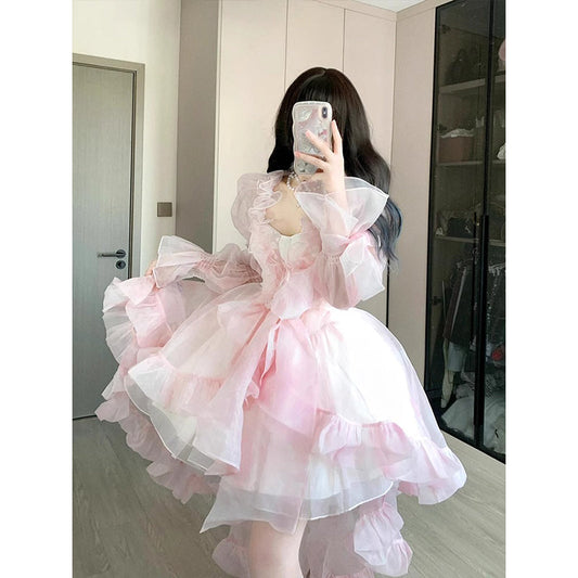 Vintage Ball Gown Spaghetti Straps Pink Mini Summer 16th Birthday Dress Lolita Dress Mini 18th Birthday Outfits Short Lolita Outfit DH2422