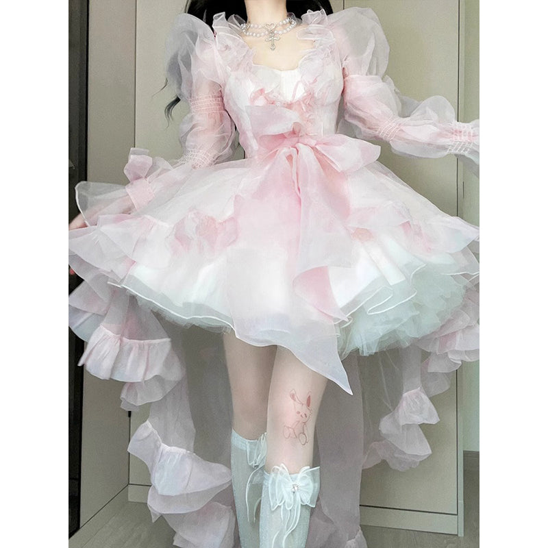 Vintage Ball Gown Spaghetti Straps Pink Mini Summer 16th Birthday Dress Lolita Dress Mini 18th Birthday Outfits Short Lolita Outfit DH2422