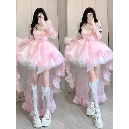 Vintage Ball Gown Spaghetti Straps Pink Mini Summer 16th Birthday Dress Lolita Dress Mini 18th Birthday Outfits Short Lolita Outfit DH2422