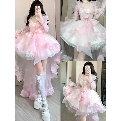 Vintage Ball Gown Spaghetti Straps Pink Mini Summer 16th Birthday Dress Lolita Dress Mini 18th Birthday Outfits Short Lolita Outfit DH2422